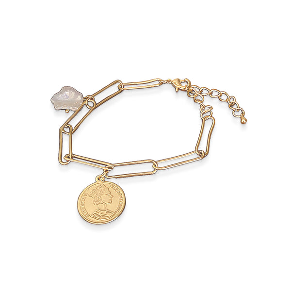 Pearl and Coin Pendant Bracelet